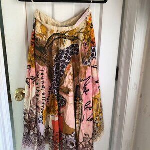 Sharagano 100 % Cotton printed, sequined embellished and lined midi circle skirt